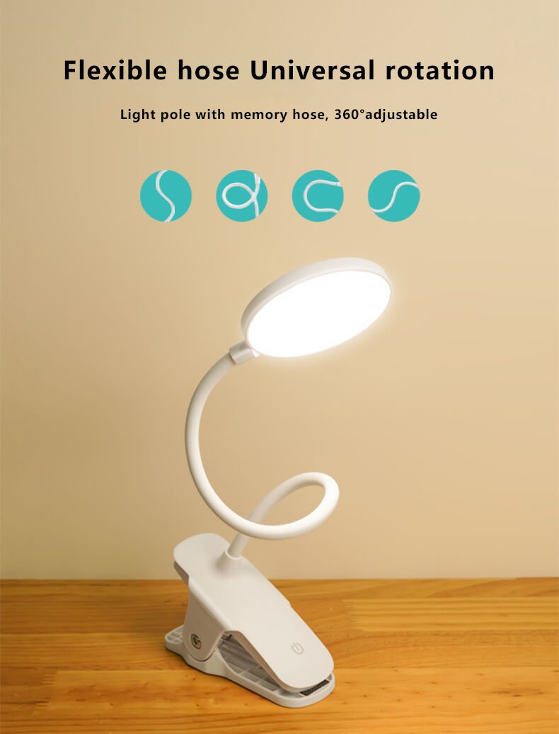 Hjemix | Enkel LED Clip Skrivebordlampe Oppladbar Øyebeskyttelse Nattlys
