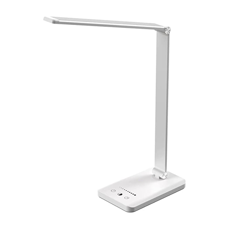 Hjemix | LED skrivebordslampe med USB-ladeport, dimbar øyevennlig leselampe for hjemmet, med 5 lysstyrkenivåer & 3 lysmoduser, berøringskontroll, autotimer (Svart)