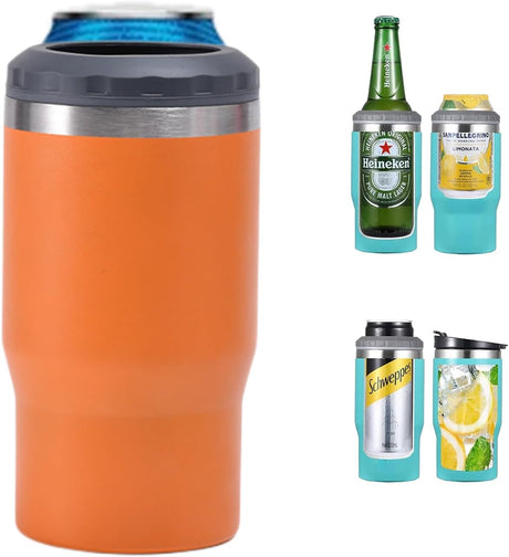 Hjemix | 4 i 1 rustfritt stål boks/flaske isolator, 14Oz toveis lokk SUS isolert boks kjøler, ølboksholder (Svart)