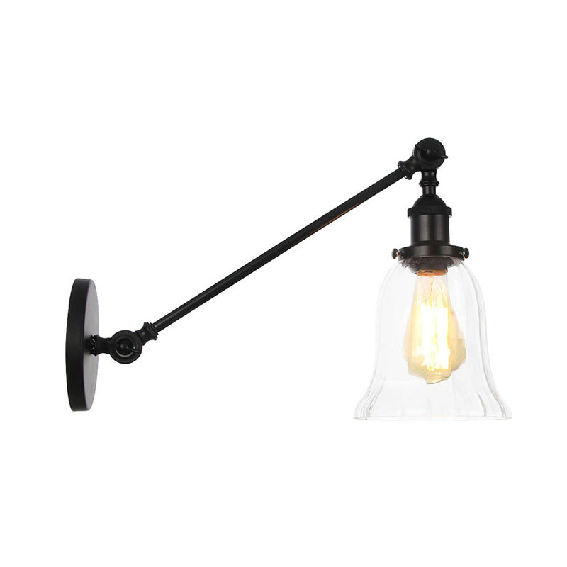 Hjemix | Svart/Brons/Messing 1 Lys Vegglampe Vintage Klar Glassklokke Vegglampe med Arm, 8"/12" Lang