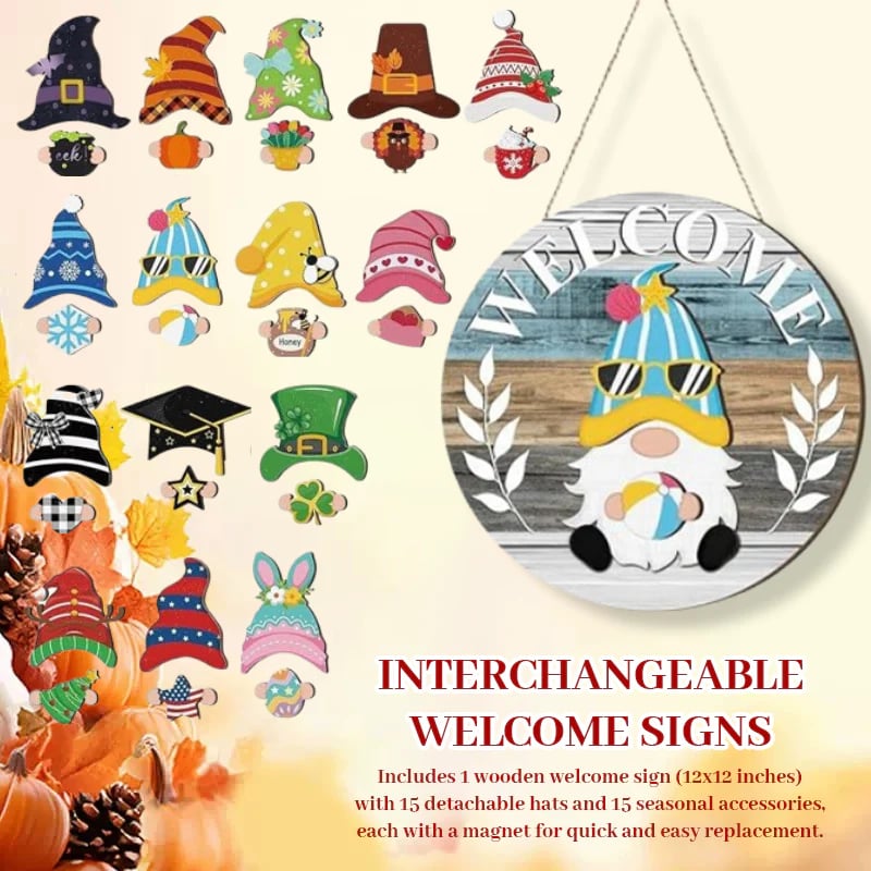 Hjemix | 🍁De beste julepyntene🎄Utskiftbart velkomstskilt med tre-nisse🎈