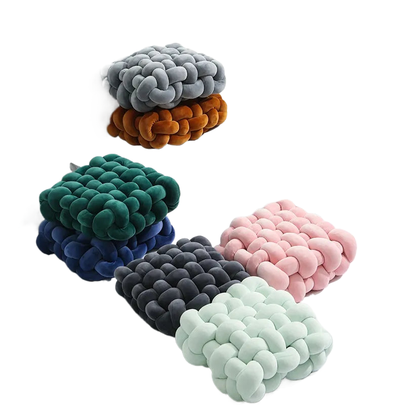 Hjemix | Stue Myk Plysj Knutepute Sofapute Ensfarget Kvadrat Håndvevd Hjem Kastepute Kvadrat Vevd Setepute pute