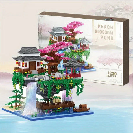 Hjemix | 3320PCS Blokker Trehus Diamant Bygging Hage Arkitektur Foss Lys DIY Murstein Kirsebærblomst Leketøy for Barn Voksen Gave