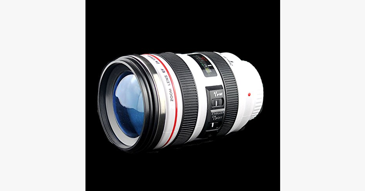 Hjemix | SLR Kamera Linse rustfritt stål reise kaffekopp med sølefri lokk