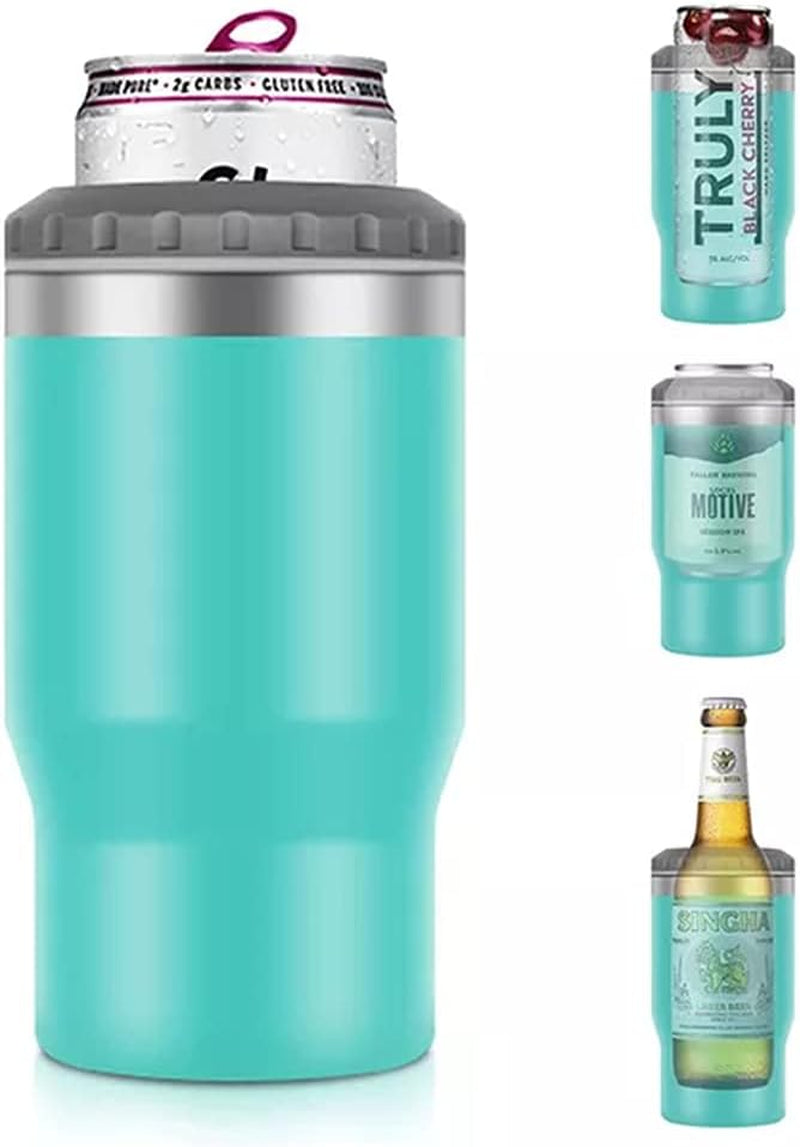 Hjemix | 4 i 1 rustfritt stål boks/flaske isolator, 14Oz toveis lokk SUS isolert boks kjøler, ølboksholder (Svart)