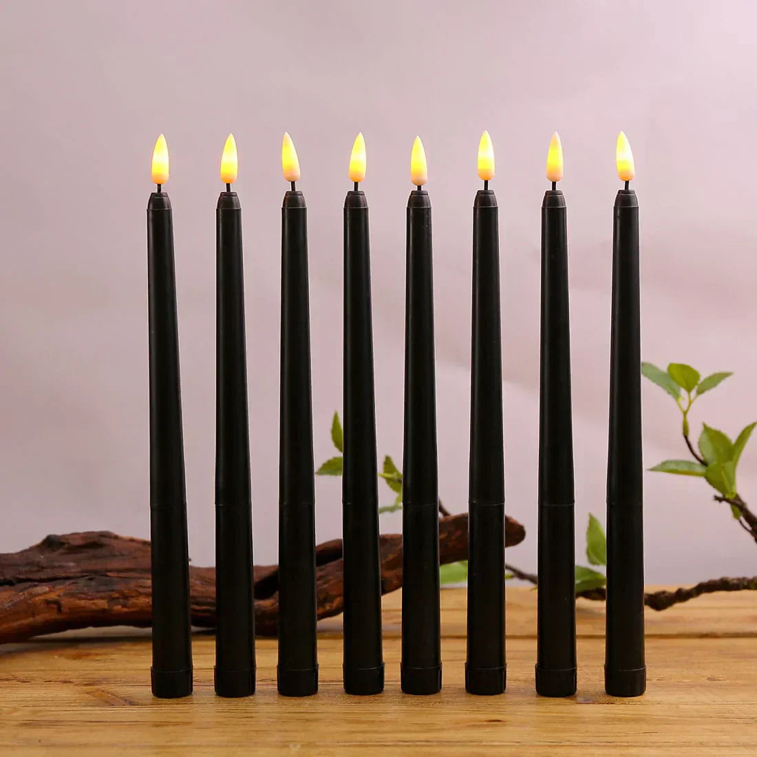 Hjemix | 3 deler svarte LED lys med flimrende flamme