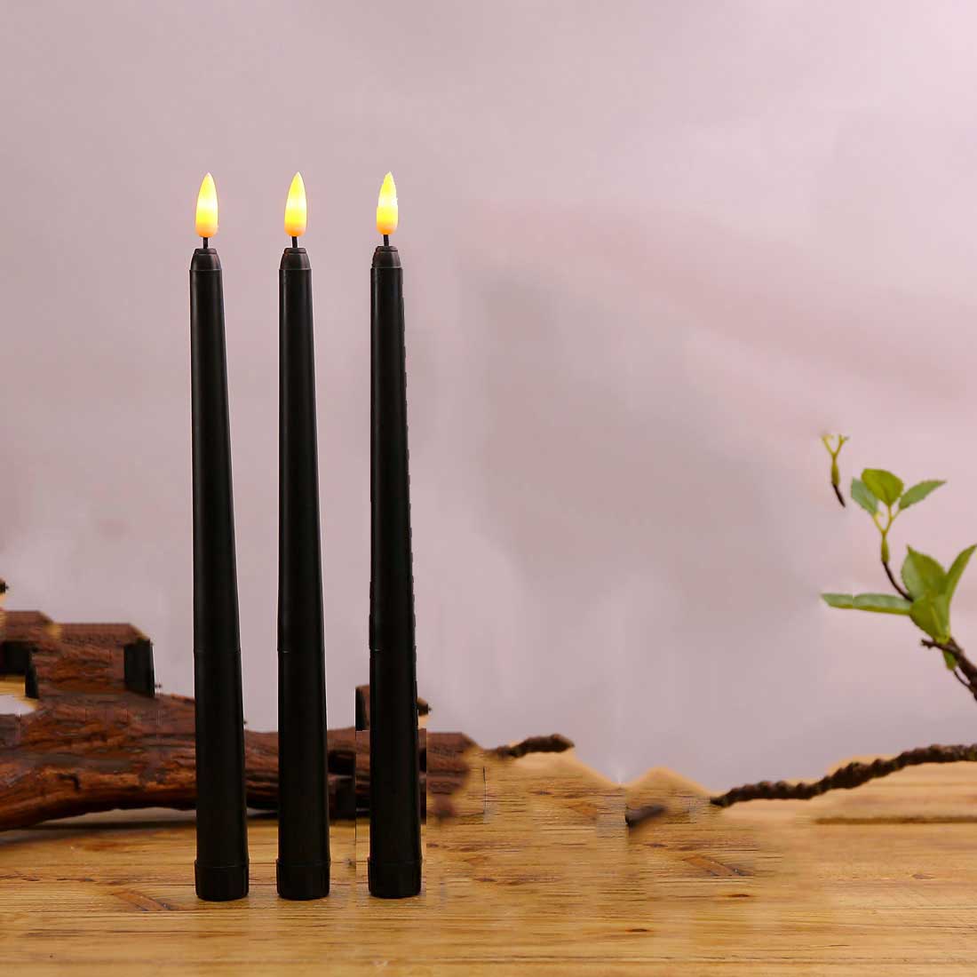 Hjemix | 3 deler svarte LED lys med flimrende flamme