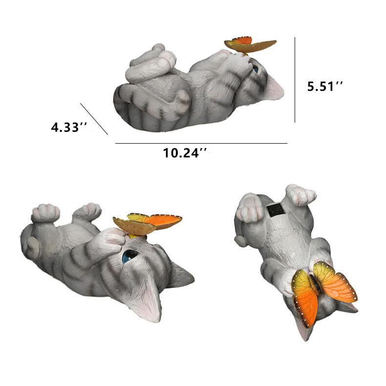 Hjemix | SolarPurr Hagebelysning | LED Katt Figur med Sommerfugl | Soldrevet | Værbestandig | Utendørs Dekorasjon