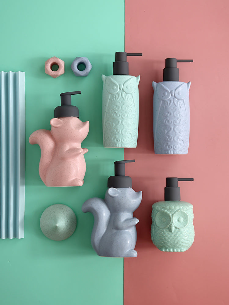 Hjemix | Keramisk Såpedispenser, Ekorre Skum Pumpe Baderomsflaske, Dyre Design, Påfyllbar Gjenbrukbar Lotion Pumpe for Bad Kjøkken, 510ml/17.2oz