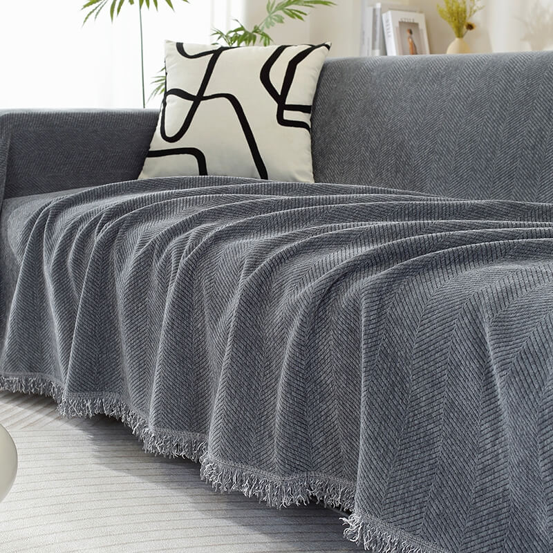 Hjemix | Chenille Blanket Herringbone Blomstertrekk Sofadekke