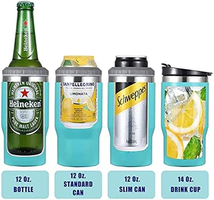 Hjemix | 4 i 1 rustfritt stål boks/flaske isolator, 14Oz toveis lokk SUS isolert boks kjøler, ølboksholder (Svart)