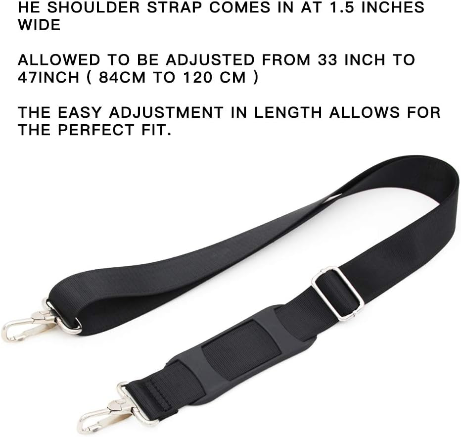 Hjemix | 47 tommers bag erstatning skulderrem | Polstret & Justerbar - Perfekt for reisemapper, laptopmapper, dokumentmapper, kameramapper, budbilmappene, bleiemapper & mer (Svart)