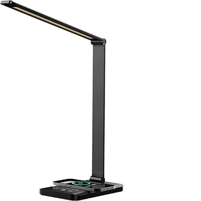 Hjemix | LED skrivebordslampe med USB-ladeport, dimbar øyevennlig leselampe for hjemmet, med 5 lysstyrkenivåer & 3 lysmoduser, berøringskontroll, autotimer (Svart)