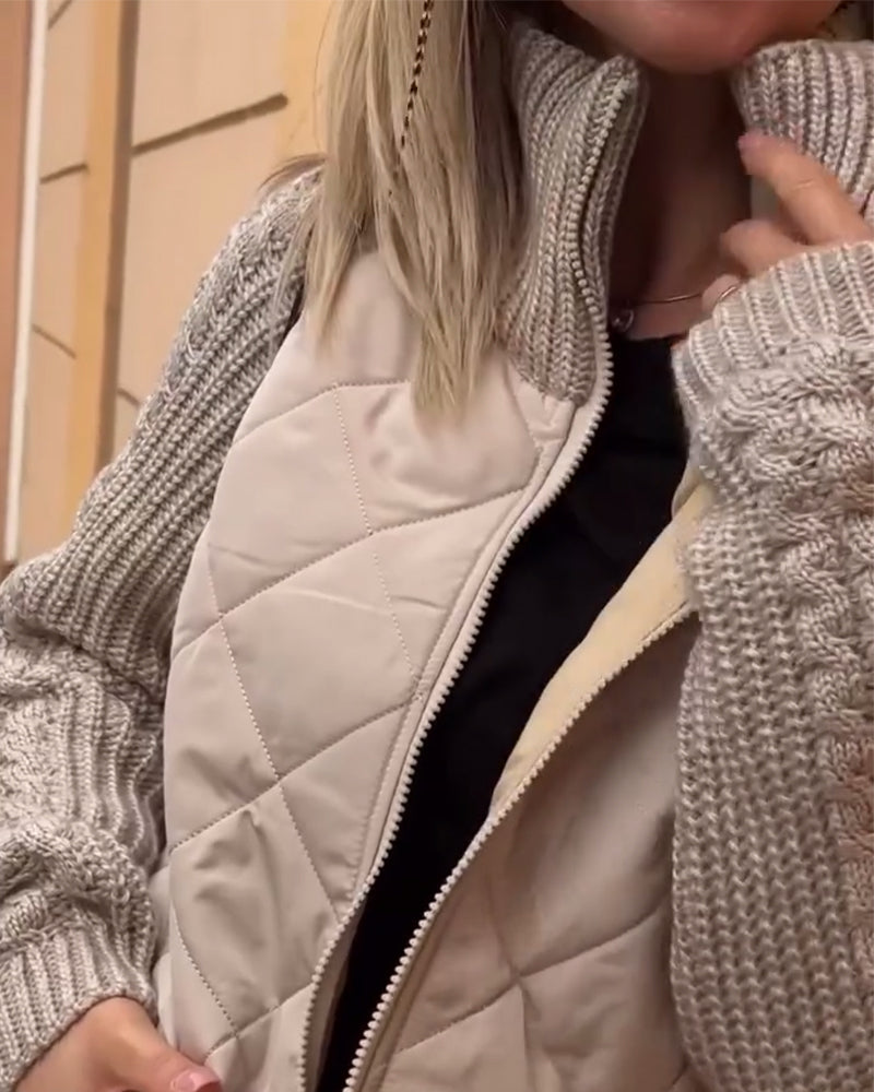 Hjemix | Solid Color Høy Krage Glidelås Kåpe