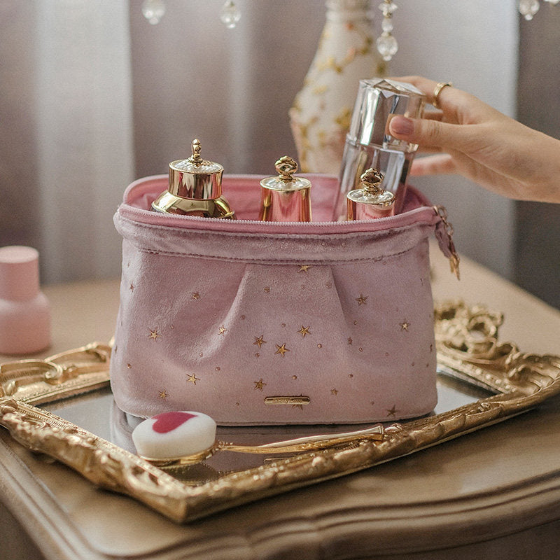 Hjemix | Stor kapasitet fløyels kosmetikkveske + vaskepose