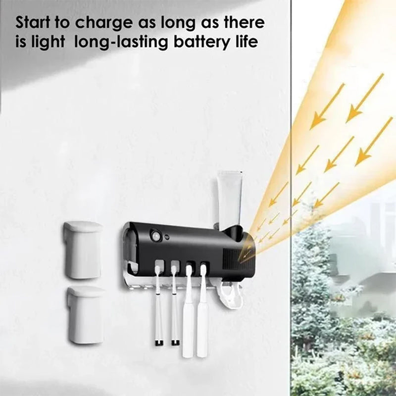 Hjemix | Smart UV Lys Sterilisator Tannbørsteholder, Veggmontert Tannkremdispenser