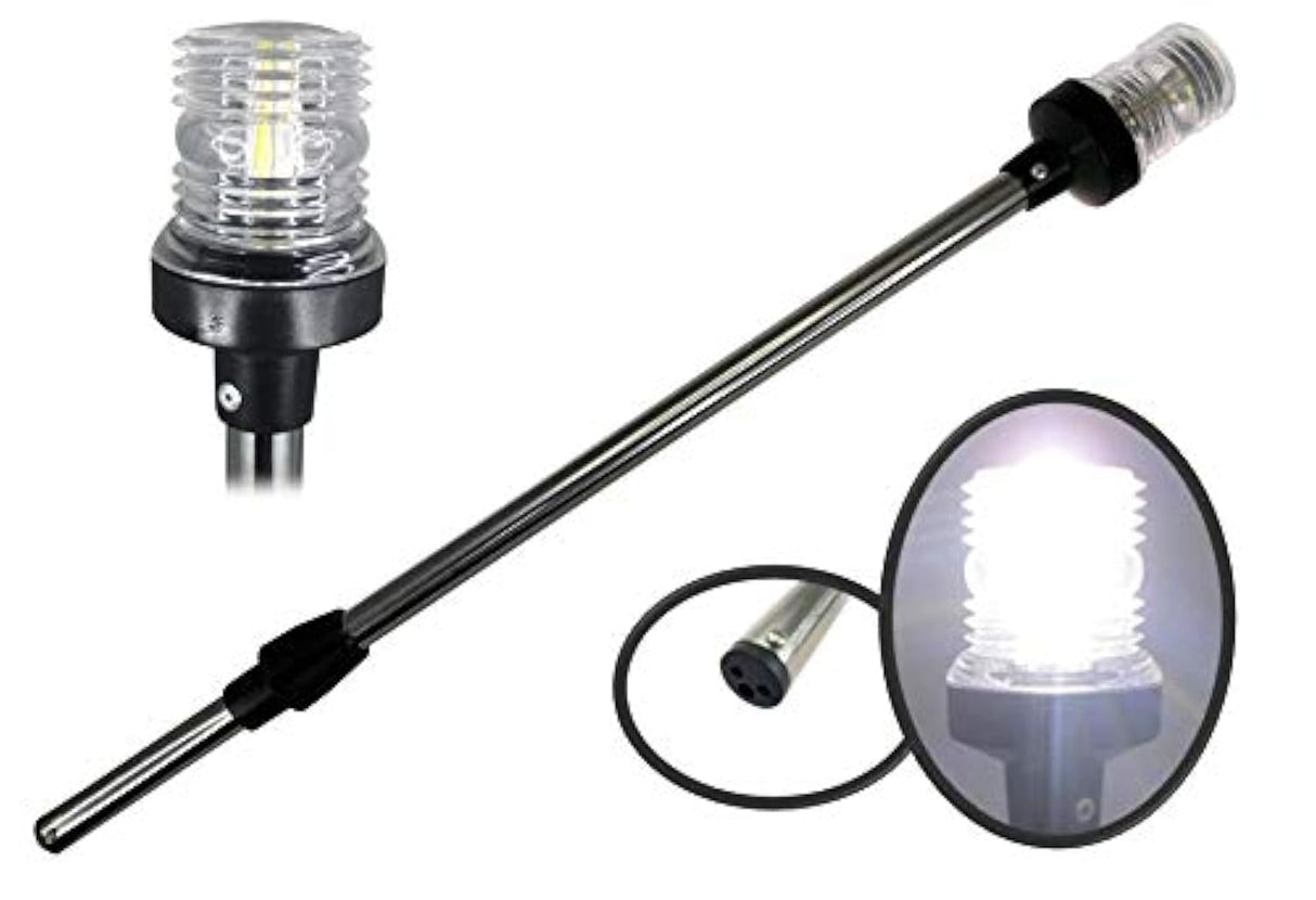 Hjemix | Pactrade Marine 12V Marine Båt Yacht Ponton Navigasjon Ankerlys 360 grader Rundt Naturhvit Led Sprutsikker Svart Kapsling Uscg Sertifisert Godkjent (Plug-In Base (H=25"))