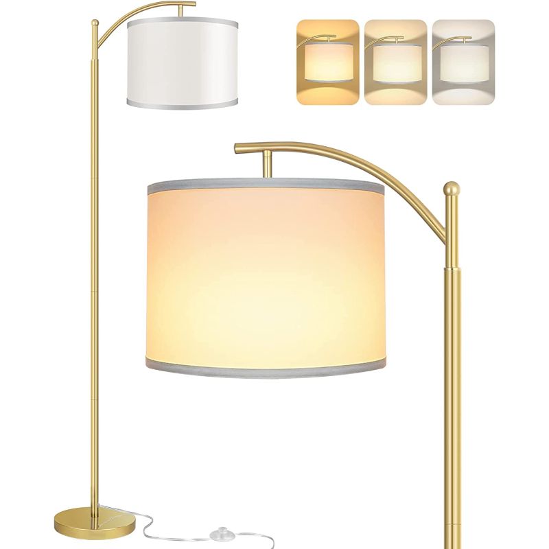 Hjemix | Gulvlampe med 3 fargetemperaturer LED-pære, gulvlampe høy industriell gulvlampe for lesing på soverom, kontor, hvit lampeskjerm inkludert