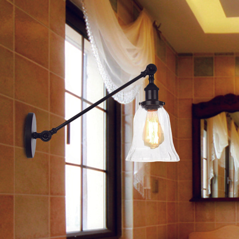Hjemix | Svart/Brons/Messing 1 Lys Vegglampe Vintage Klar Glassklokke Vegglampe med Arm, 8"/12" Lang