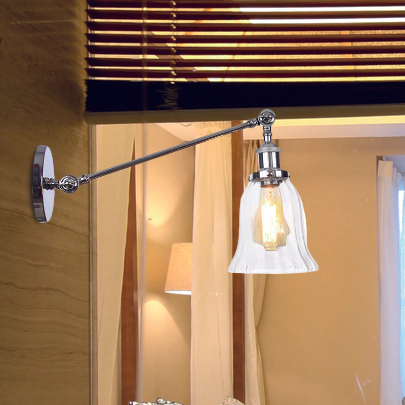 Hjemix | Svart/Brons/Messing 1 Lys Vegglampe Vintage Klar Glassklokke Vegglampe med Arm, 8"/12" Lang