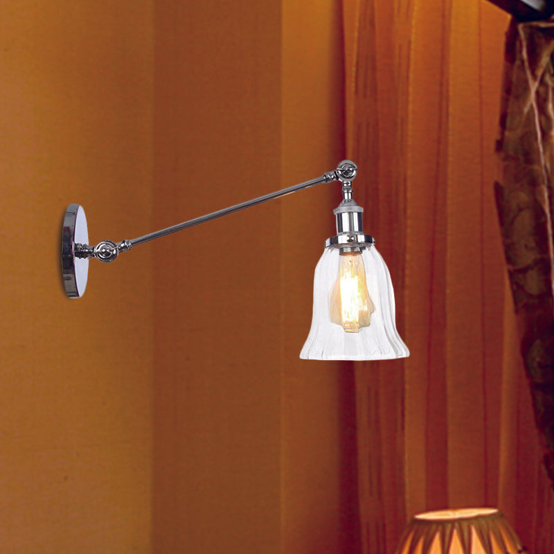 Hjemix | Svart/Brons/Messing 1 Lys Vegglampe Vintage Klar Glassklokke Vegglampe med Arm, 8"/12" Lang