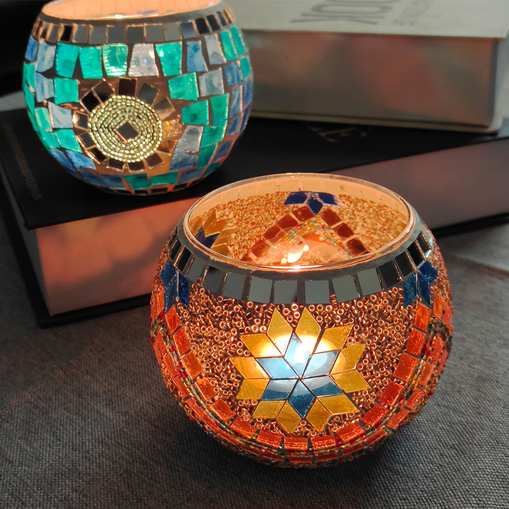 Hjemix | Europeisk Retro Glass Mosaic Tealight Holder