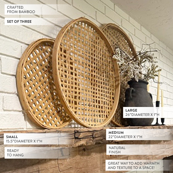 Hjemix | Rundvevd Bambus Veggdekorasjon, Sett med 3
