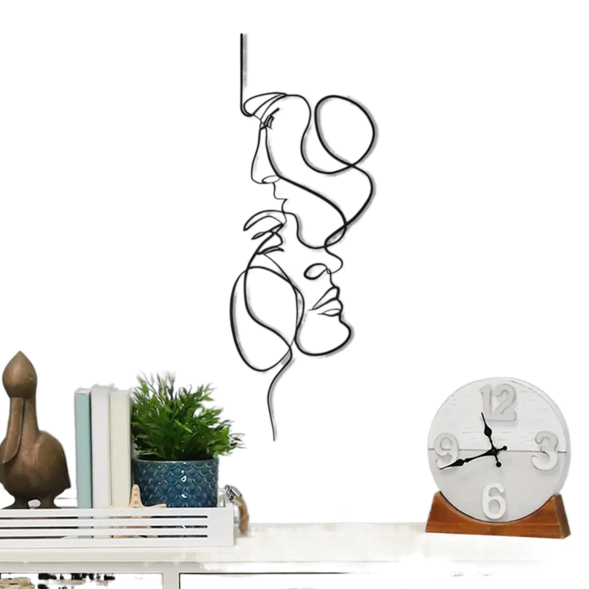 Hjemix | Svart Metall Veggkunst Veggdekorasjon Abstrakt Jern Veggskulptur Minimalistisk Ansiktslinje Hjemmedekor Håndverk