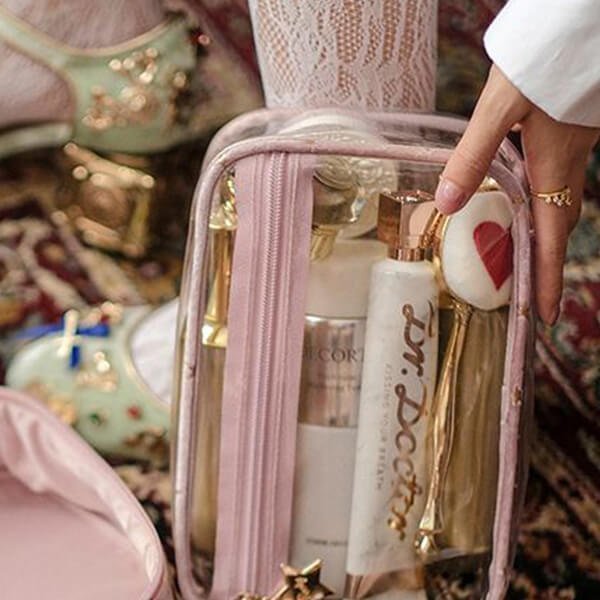 Hjemix | Stor kapasitet fløyels kosmetikkveske + vaskepose