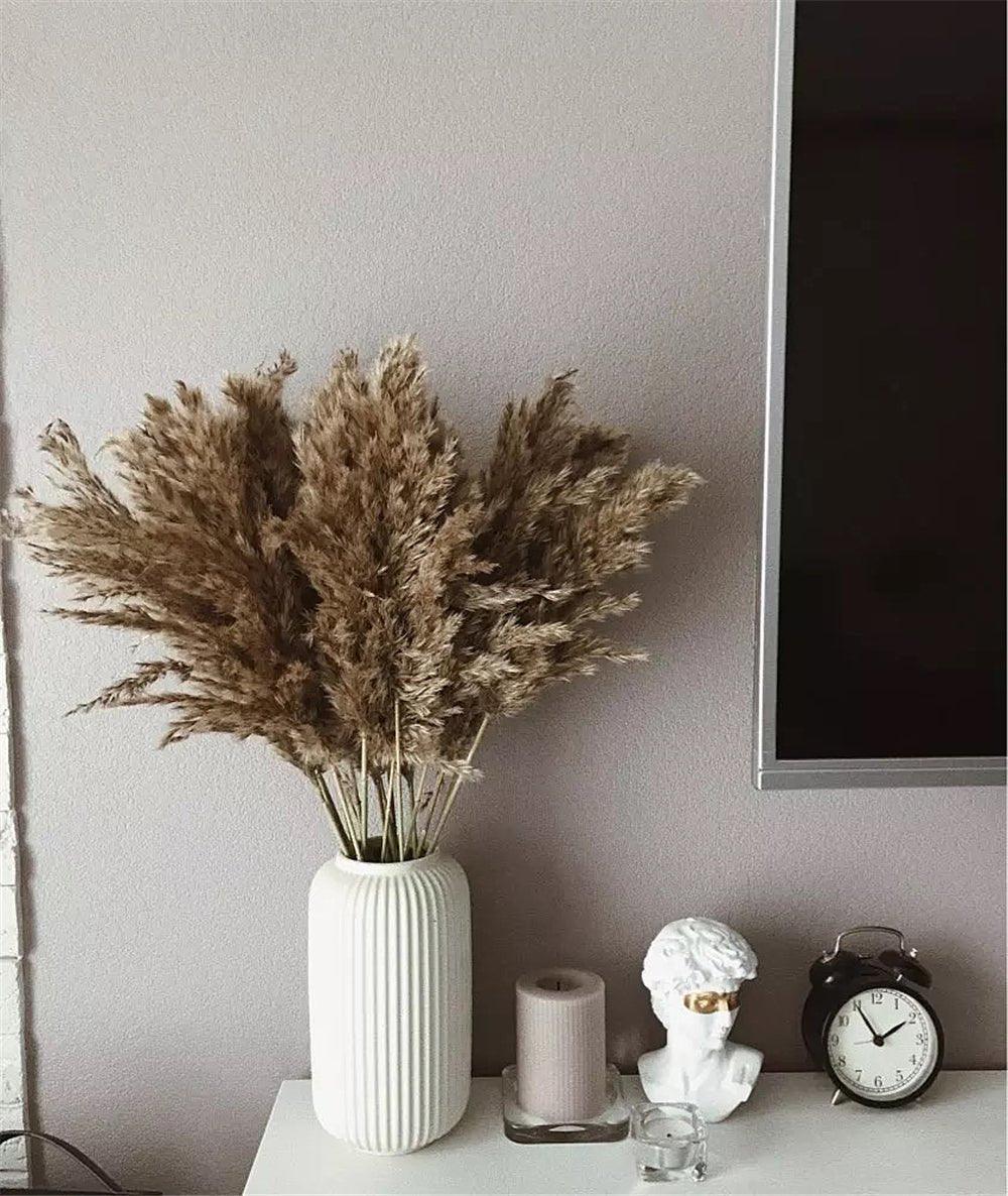 Hjemix | 60 cm naturlig, ekte, brunt-beige tørket pampasgress bukett │ fluffy fjær for moderne boho hjemmeinnredning