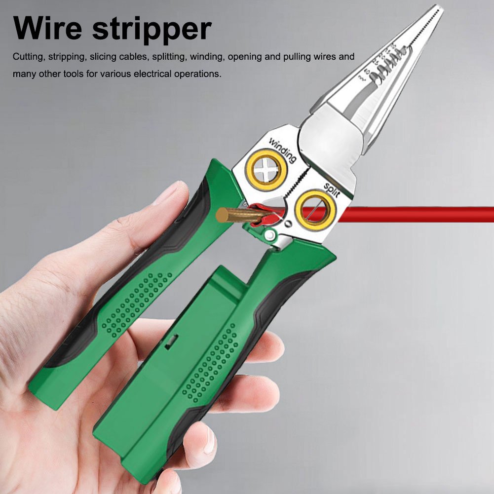 Hjemix | 8 i 1 Ledningsstripper Twister for Kutting og Trekking av Ledninger, Kabelsakser, Spenningsmåler Tenger, 12V til 250V Live