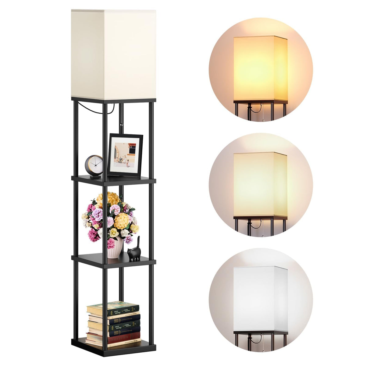 Hjemix | Addlon 4-nivå moderne gulvlampe med hyller og 3Cct LED-pære - svart, 164 cm H