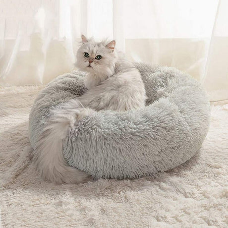 Hjemix | PawNest Beroligende Donut Katt Seng | Rund Plush Rede | Stressreduserende & Koselig | Perfekt for Katter & Små Hunder