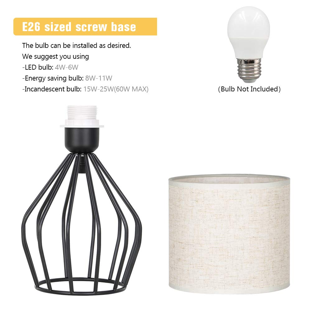 Hjemix | Haitral Svart Moderne Bordlampe - Minimalistisk Nattbordlampe Med Lin-Skjerf For Soverom & Stue