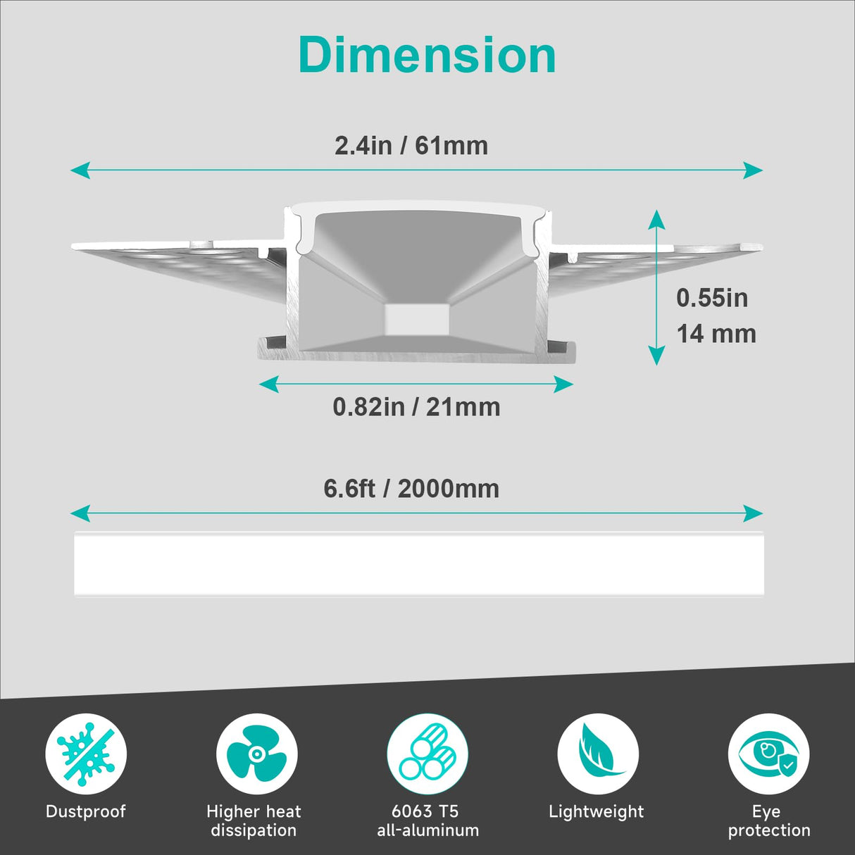 Hjemix | Hunhun 10-Pack 6.6Ft Led Aluminium Kanal Med Diffuser, Trimless Innfelt Belysning, Sølv