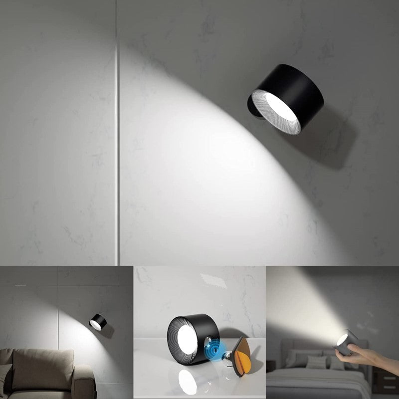 Hjemix | LED Vegglamper, Veggmonterte Lamper med Oppladbart Batteri, 3 Fargetemperaturer & 3 Lysstyrkenivåer, 360° Rotérbar Magnetisk Kugle, Trådløse Vegglamper for Studie, Lesing, Nattbord