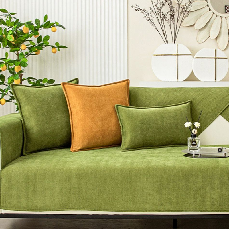 Hjemix | Bølget Sjekk Chenille Stoff Møbelbeskytter Sofa trekk