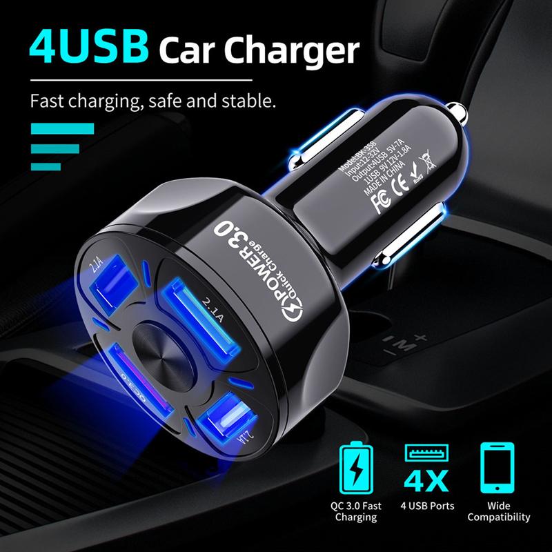 Hjemix | 4 porter USB bil lader hurtig lading