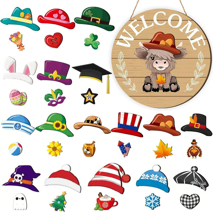 Hjemix | 🍁De beste julepyntene🎄Utskiftbart velkomstskilt med tre-nisse🎈