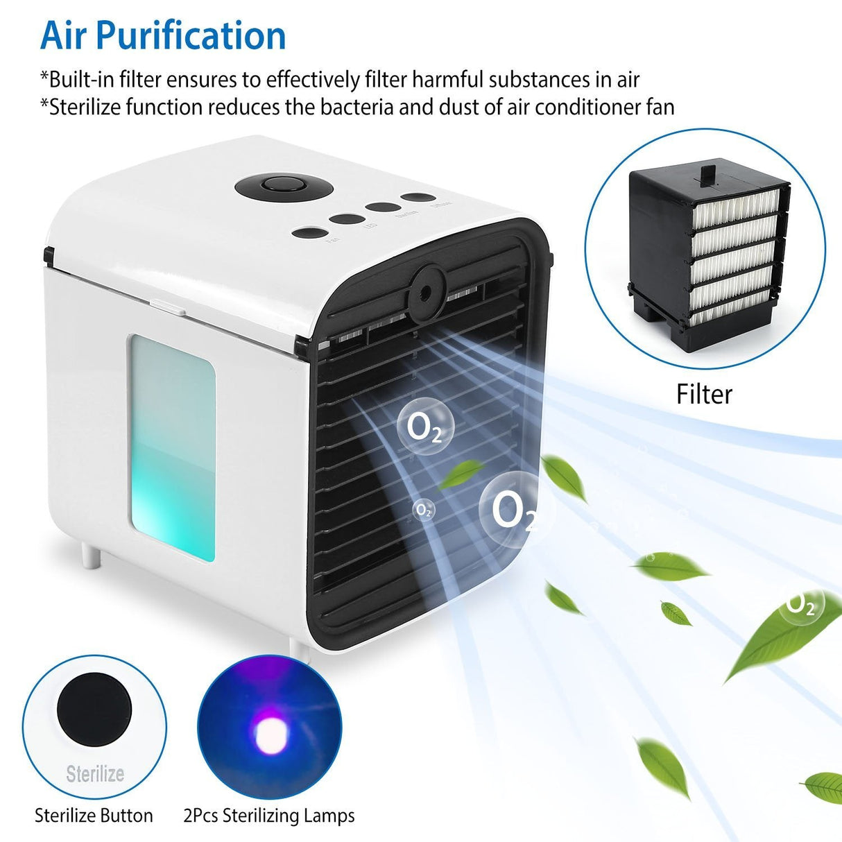 Hjemix | 7-farger byttbar bærbar mini air conditioner kjøleovn vifte