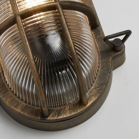 Hjemix | Antikk Messing & Ribbet Glass Utendørs Vintage Oval Overflater Lampe Vegglampe 248mm