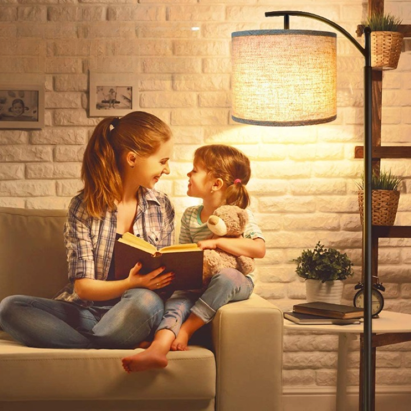 Hjemix | Gulvlampe med 3 fargetemperaturer LED-pære, gulvlampe høy industriell gulvlampe for lesing på soverom, kontor, hvit lampeskjerm inkludert