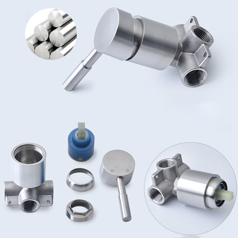 Hjemix | Rustfritt Stål Dusj Kombinasjon Rund Fast Dusjhode med Dusjarm