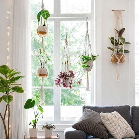 Hjemix | 4-delt håndlaget Boho makramee planteholder sett