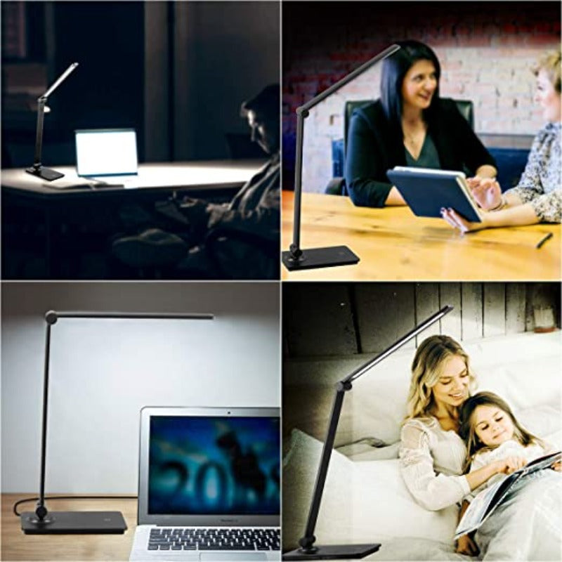 Hjemix | LED skrivepultlampe, berøringskontroll skrivepultlampe med 3 lysstyrkenivåer, dimbar skrivebordlampe med justerbar arm, sammenleggbar bordlampe for skrivebord soverom nattbord kontor