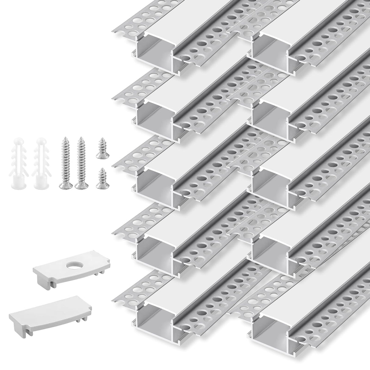 Hjemix | Hunhun 10-Pack 6.6Ft Led Aluminium Kanal Med Diffuser, Trimless Innfelt Belysning, Sølv