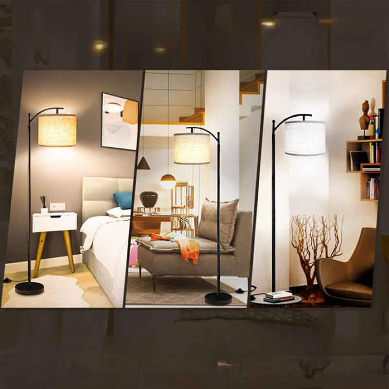 Hjemix | Gulvlampe med 3 fargetemperaturer LED-pære, gulvlampe høy industriell gulvlampe for lesing på soverom, kontor, hvit lampeskjerm inkludert