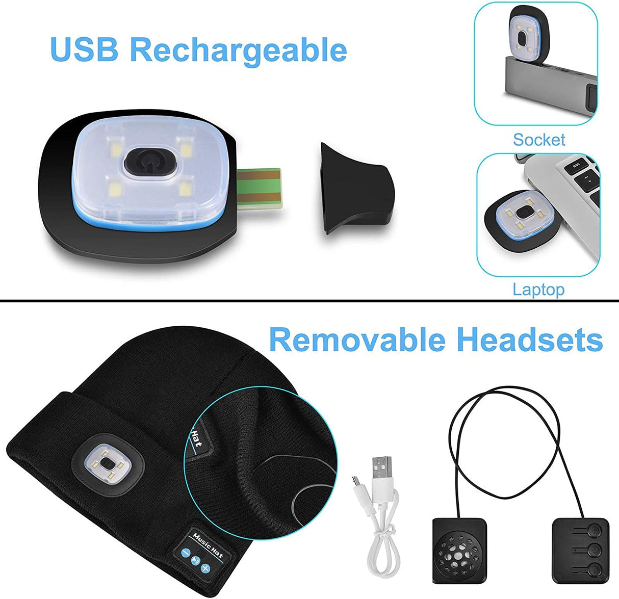 Hjemix | Bluetooth Lue Lys Trådløse Hodetelefoner