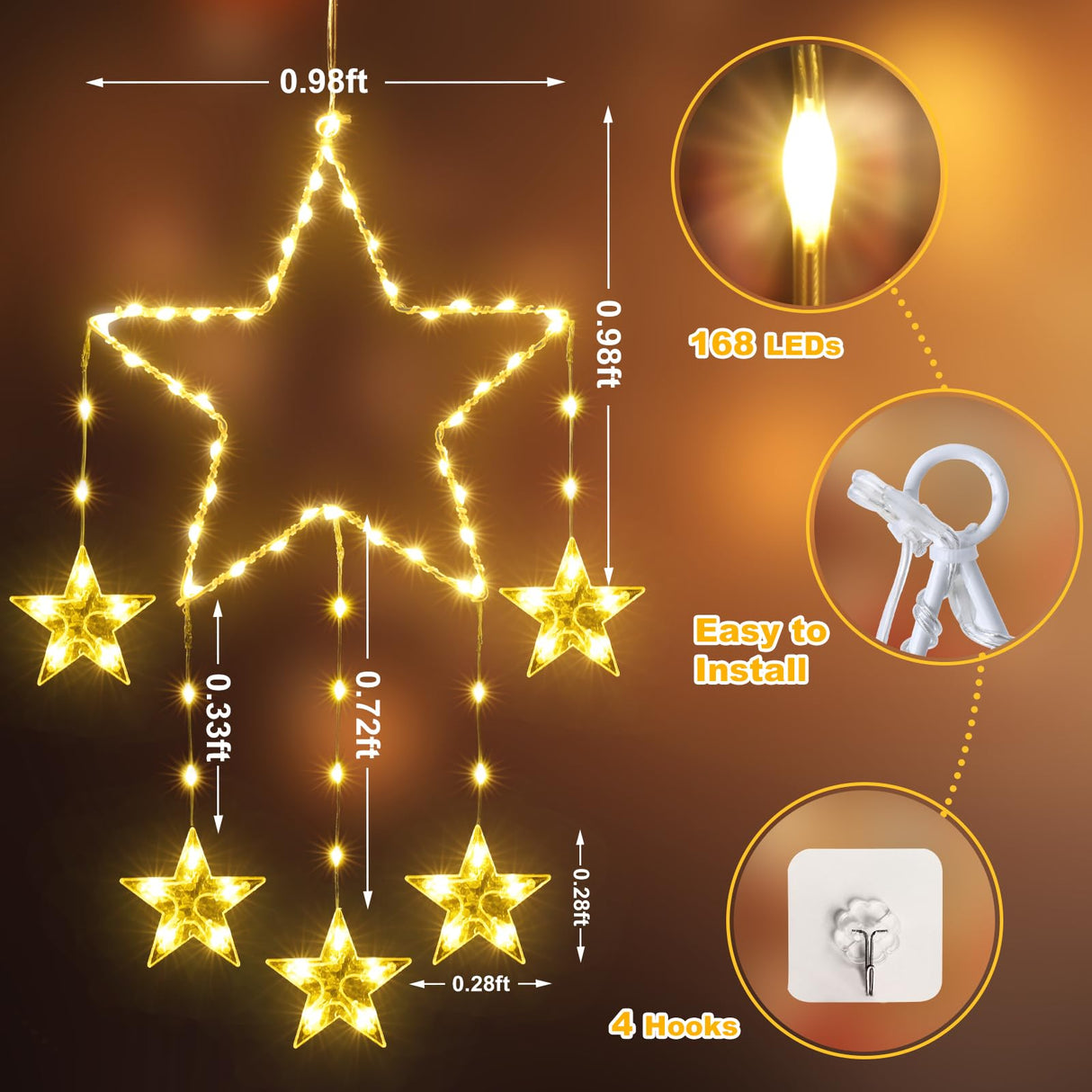 Hjemix | Quntis 2Pcs 95cm Store Storelys, 84LED 12 Stjerner Batteridrevne Jule Silhouette Funklende Stjerne Lys med Timer Minne, 8 Moduser Jule Innendørs Utendørs Hengende Dekorasjon, Varm Hvit