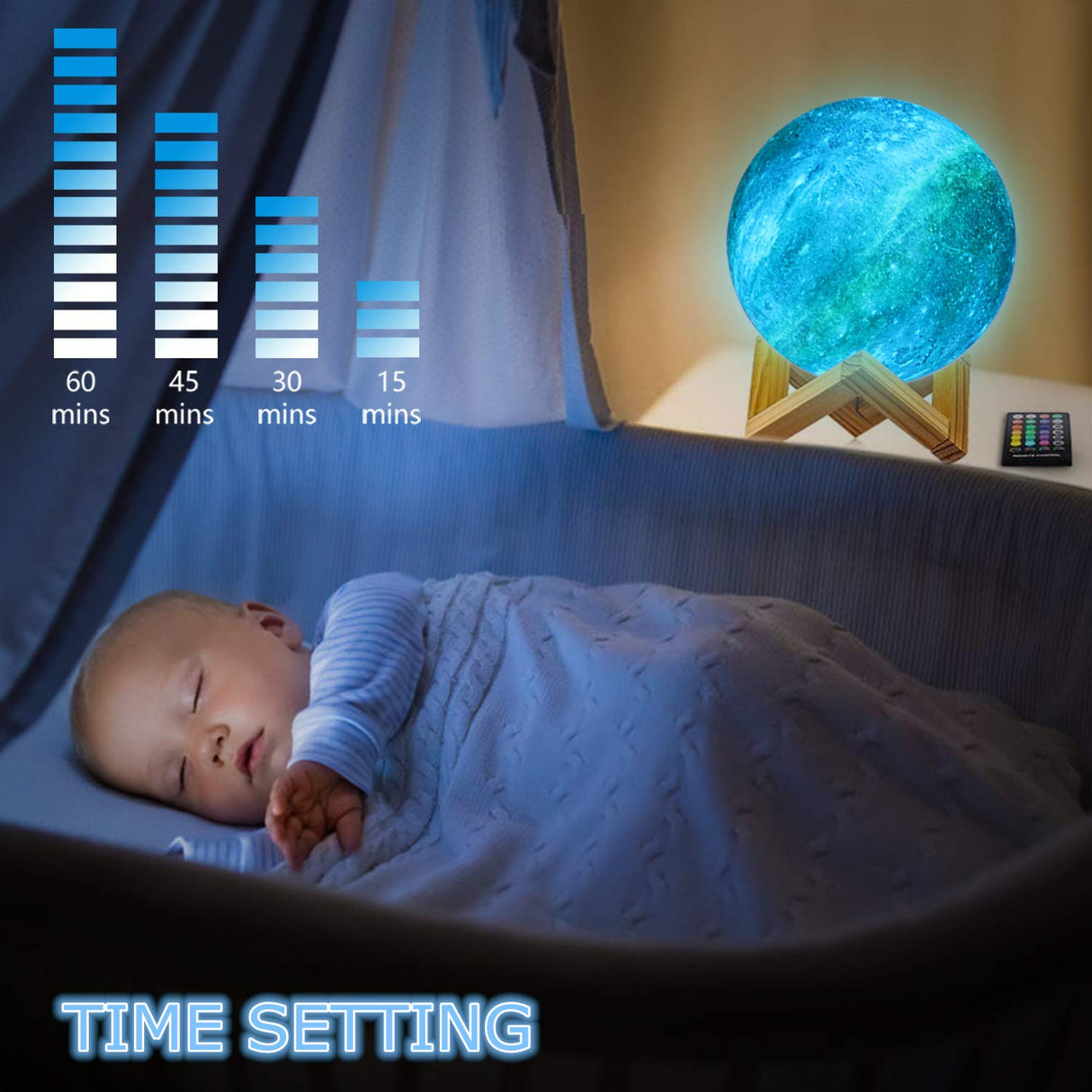 Hjemix | Logrotate 7" 3D Månelampe - 16 Farge Led Nattlys Med Fjernkontroll, Usb Oppladbar, Gave Til Barn